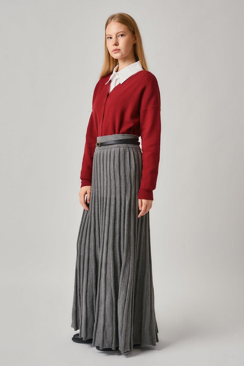 Pileli Triko Etek Antrasit