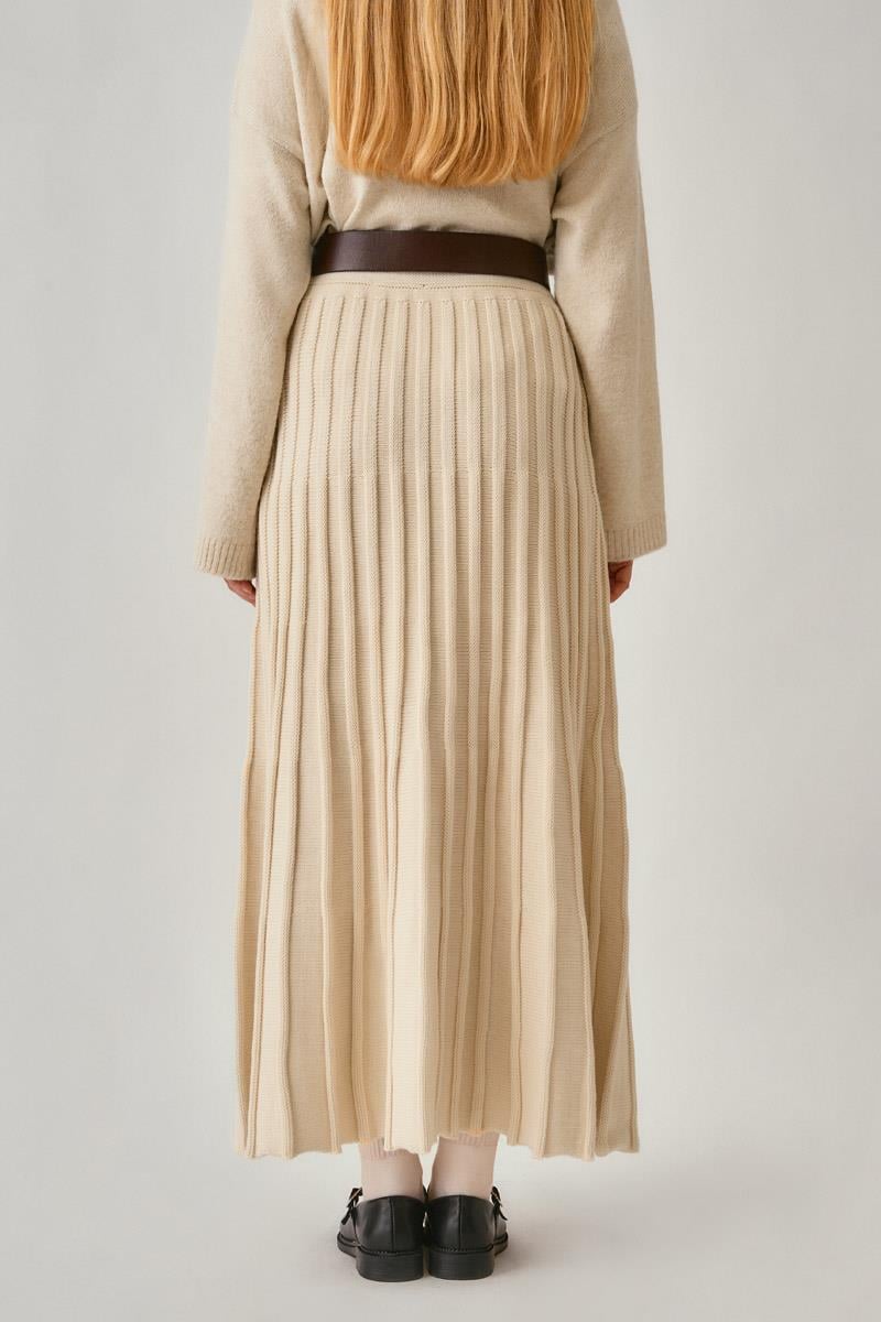 Pileli Triko Etek Ekru