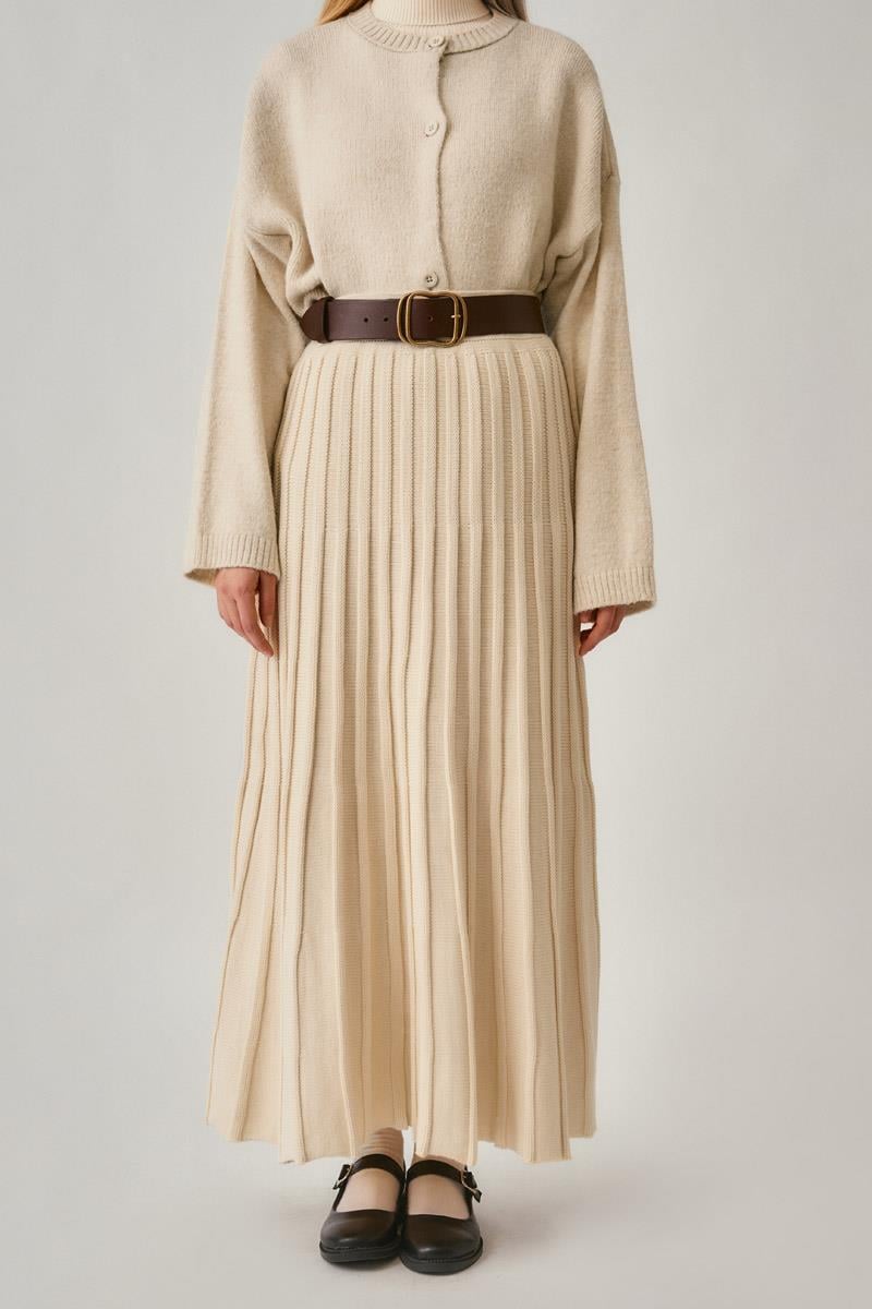 Pileli Triko Etek Ekru