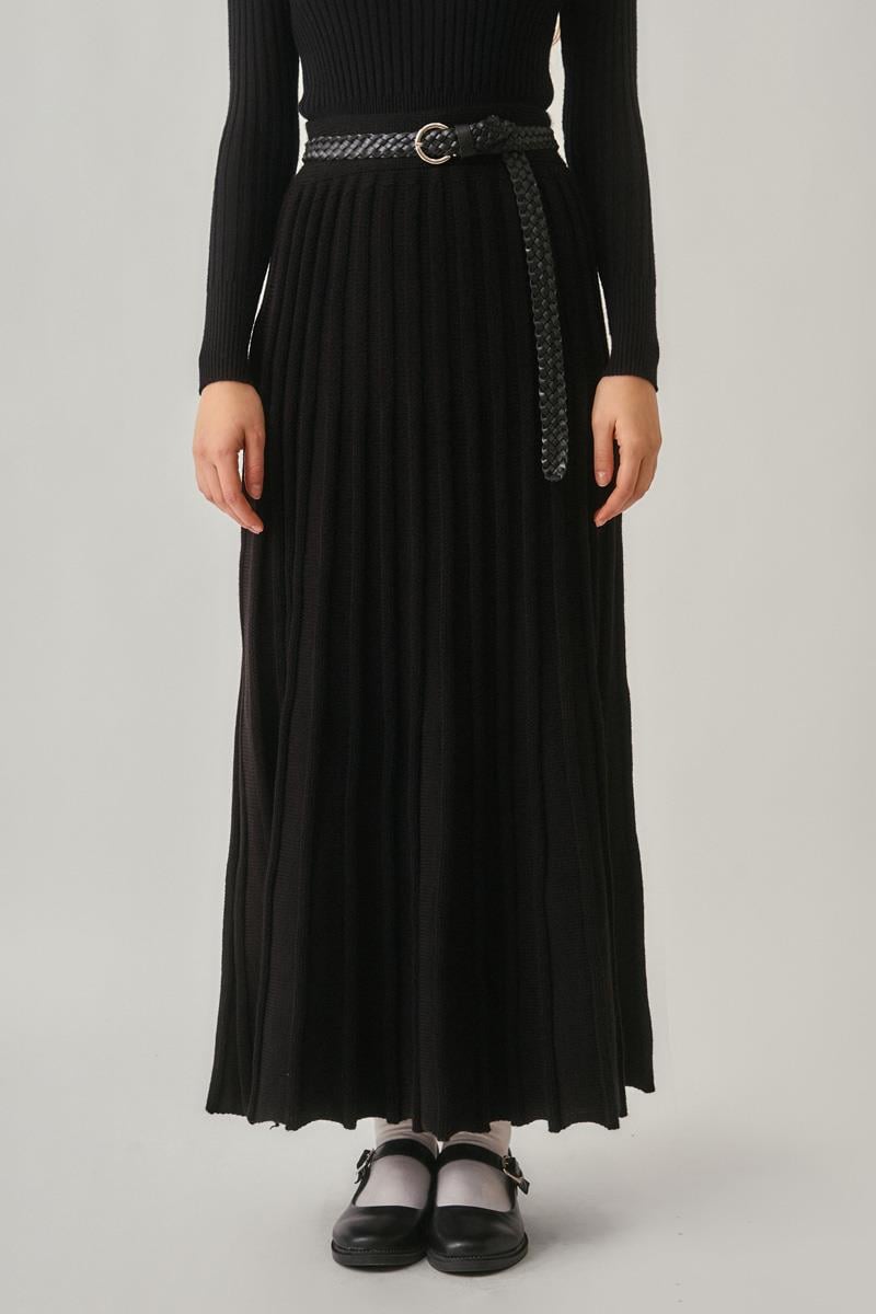 Pileli Triko Etek Siyah