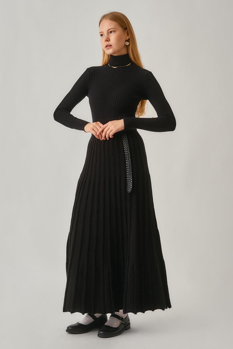 Pileli Triko Etek Siyah