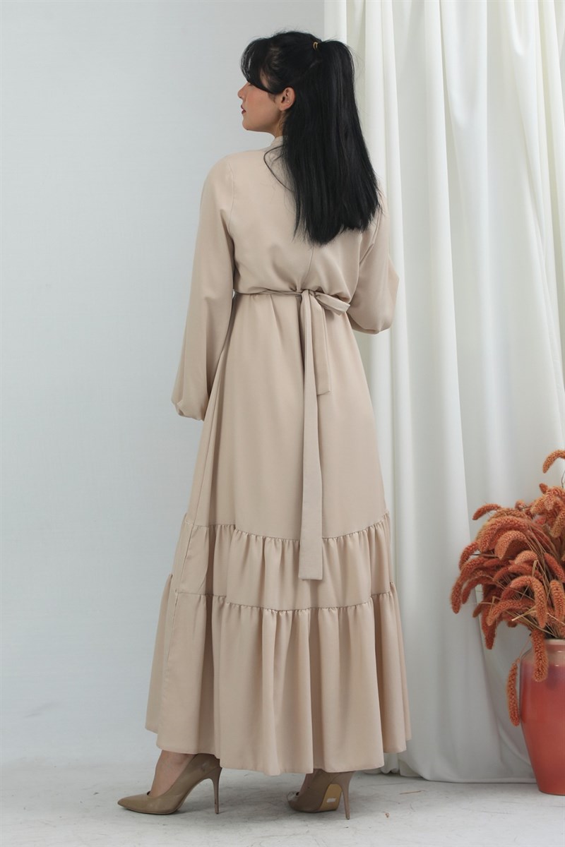 Plain Belted Dress Cream