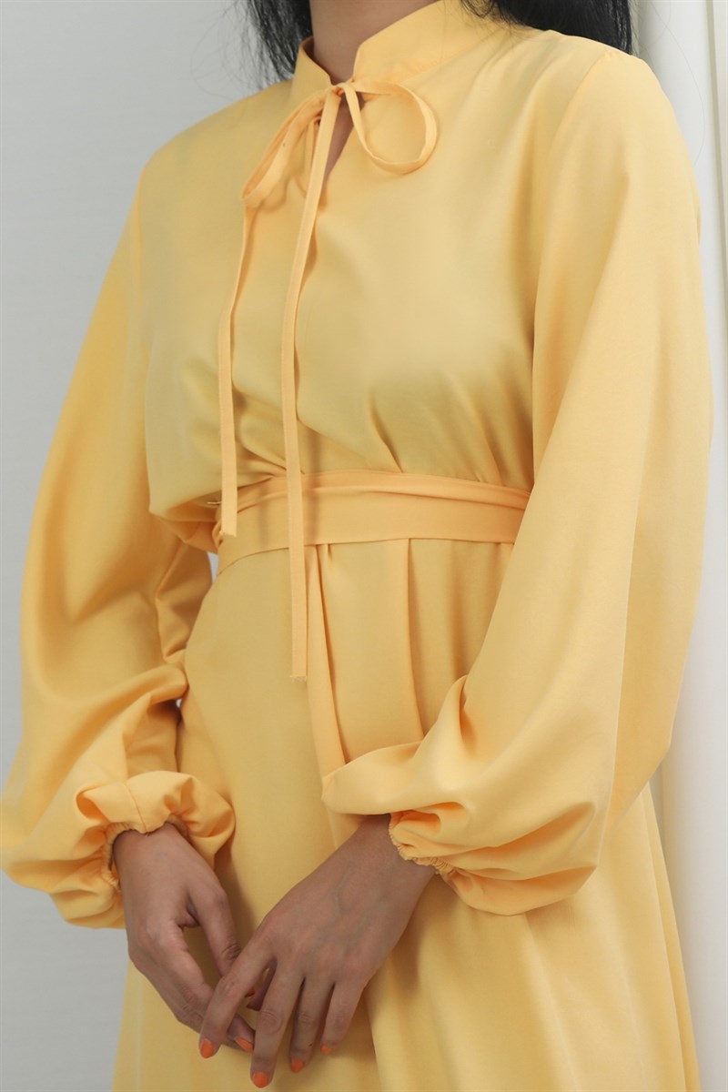 Plain Belted Dress Yellow