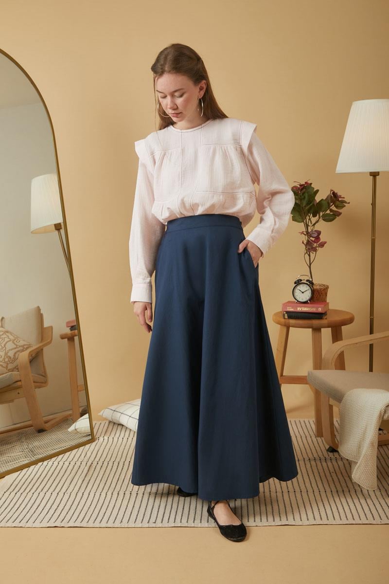 Poplin Etek Lacivert