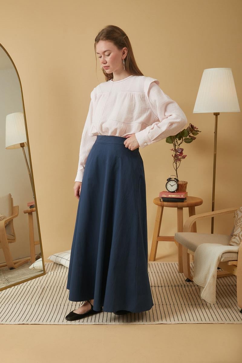 Poplin Etek Lacivert