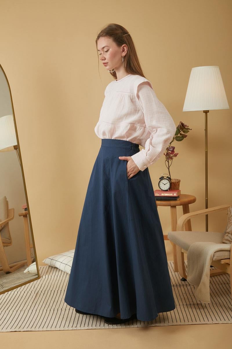 Poplin Etek Lacivert