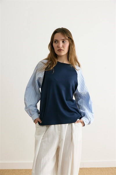 Poplin Kol Detaylı Bluz 