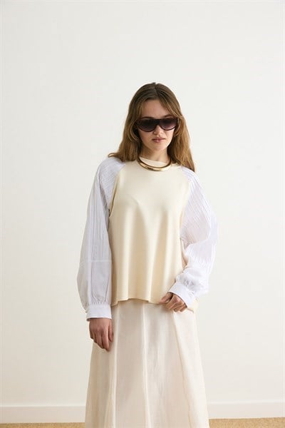 Poplin Kol Detaylı Bluz 