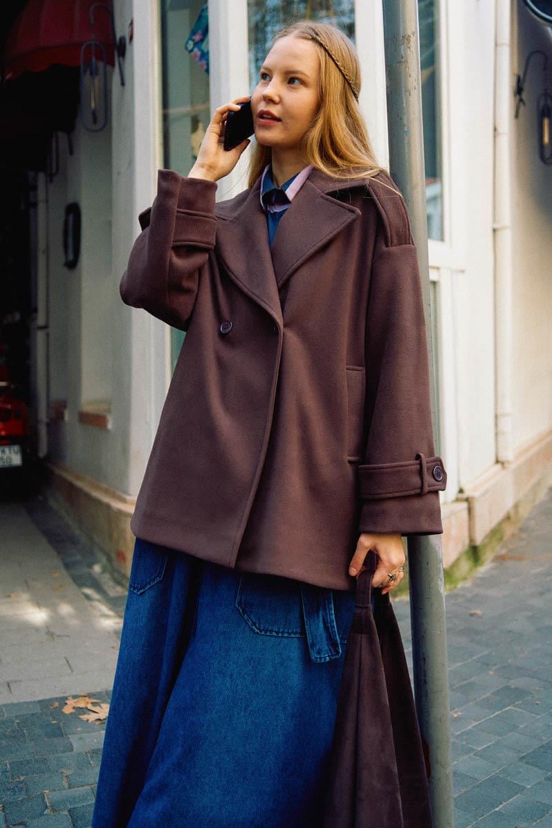 Premium Kısa Kaban Koyu Mürdüm