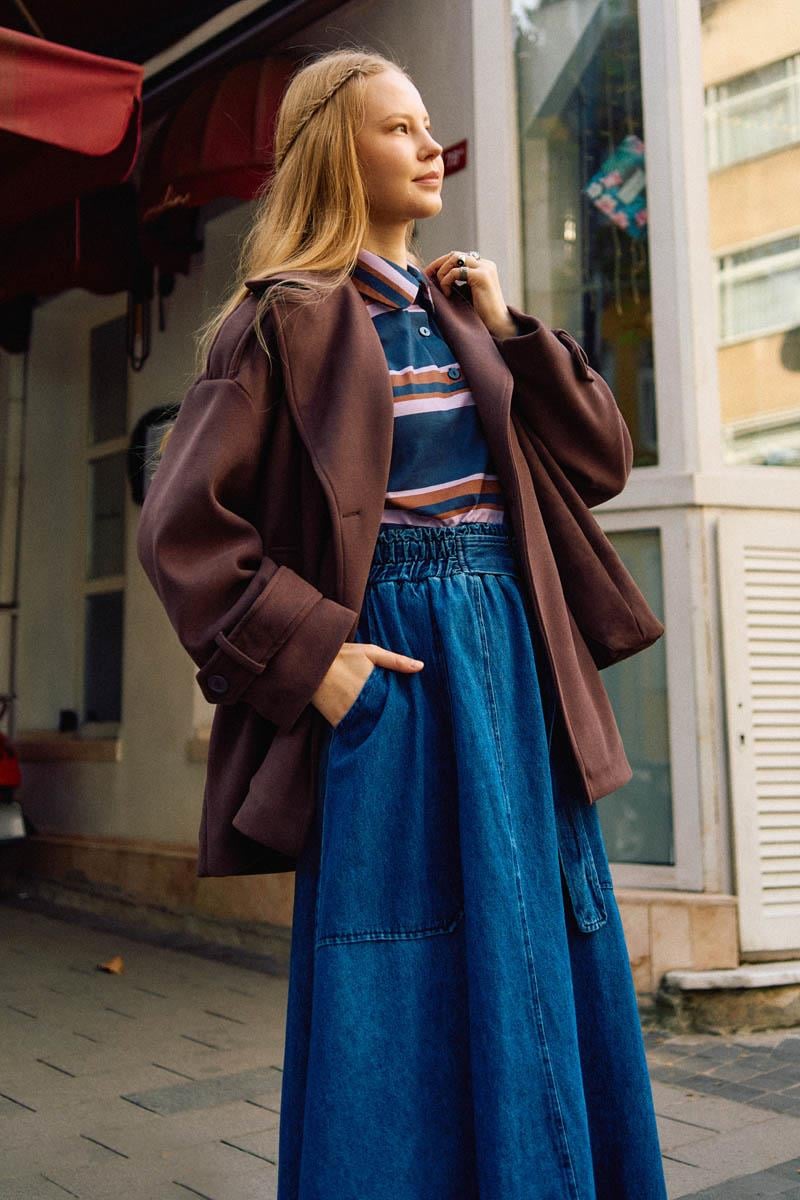 Premium Kısa Kaban Koyu Mürdüm