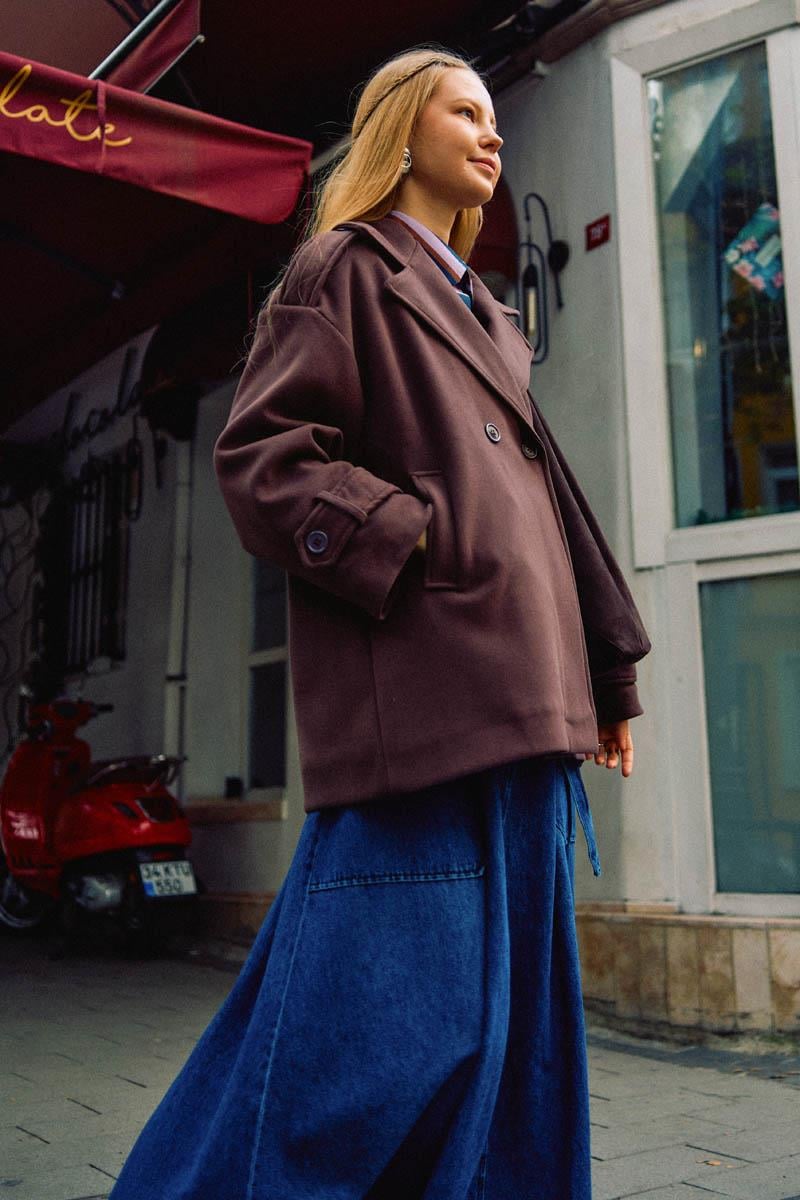 Premium Kısa Kaban Koyu Mürdüm