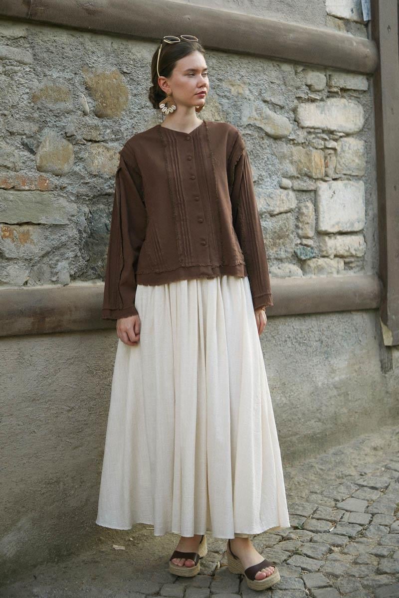 Püsküllü Kısa Gömlek Kahverengi