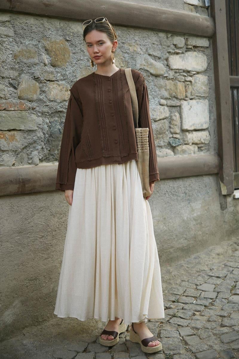 Püsküllü Kısa Gömlek Kahverengi