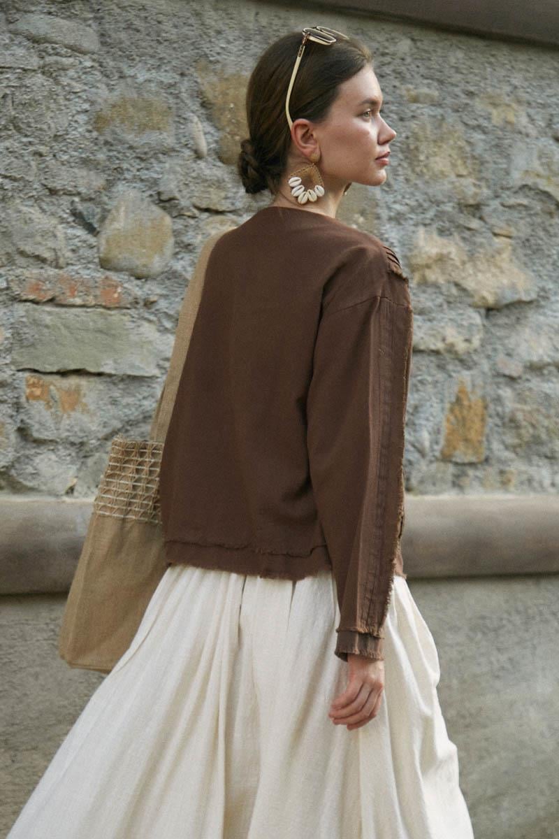 Püsküllü Kısa Gömlek Kahverengi