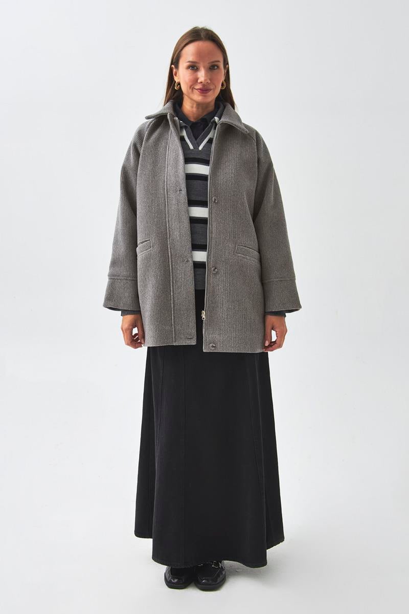 Reglan Kol Kısa Kaban Gri