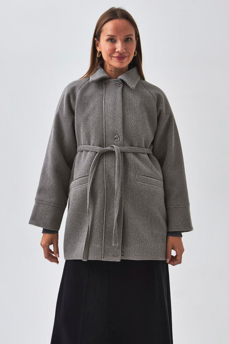 Reglan Kol Kısa Kaban Gri