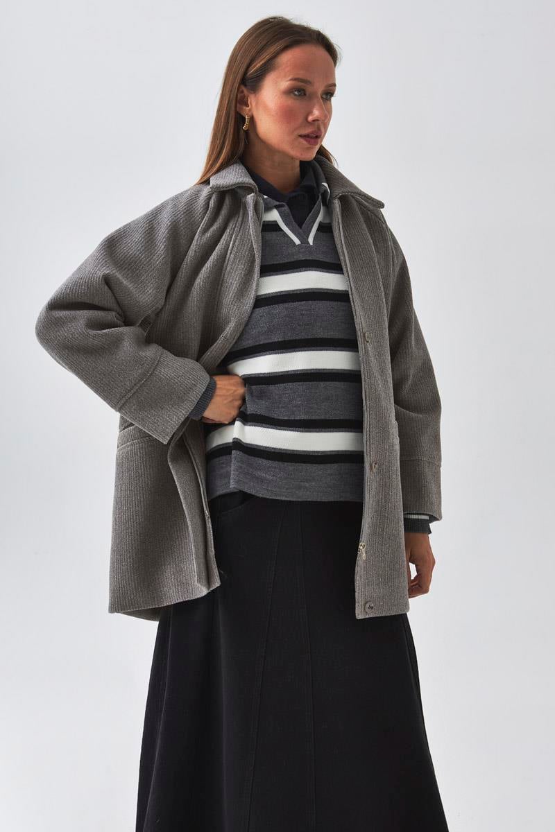 Reglan Kol Kısa Kaban Gri