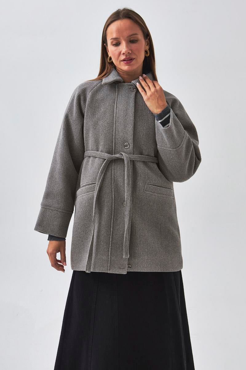 Reglan Kol Kısa Kaban Gri