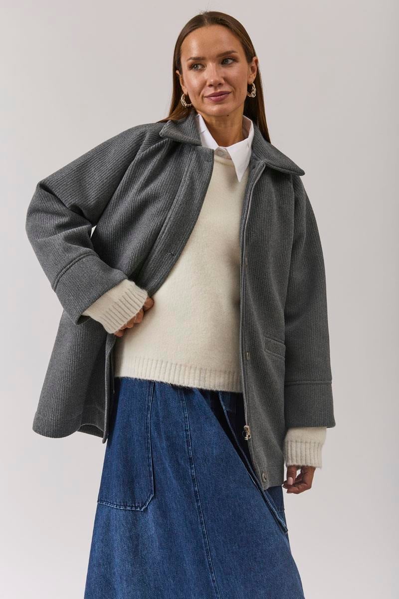 Reglan Kol Kısa Kaban Koyu Gri