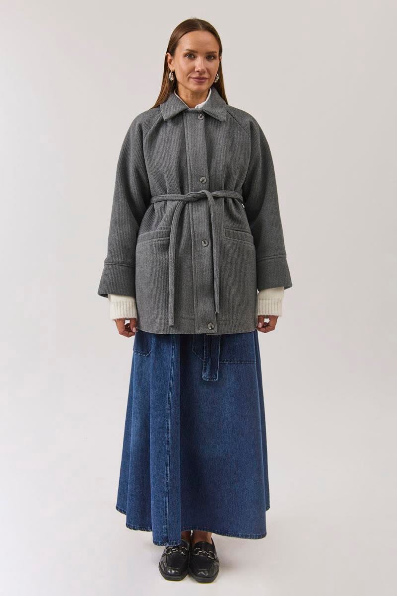 Reglan Kol Kısa Kaban Koyu Gri