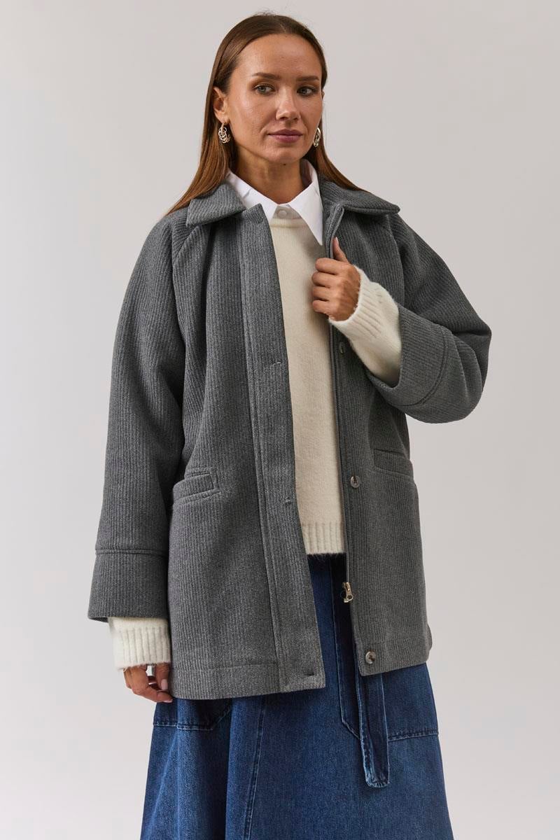 Reglan Kol Kısa Kaban Koyu Gri