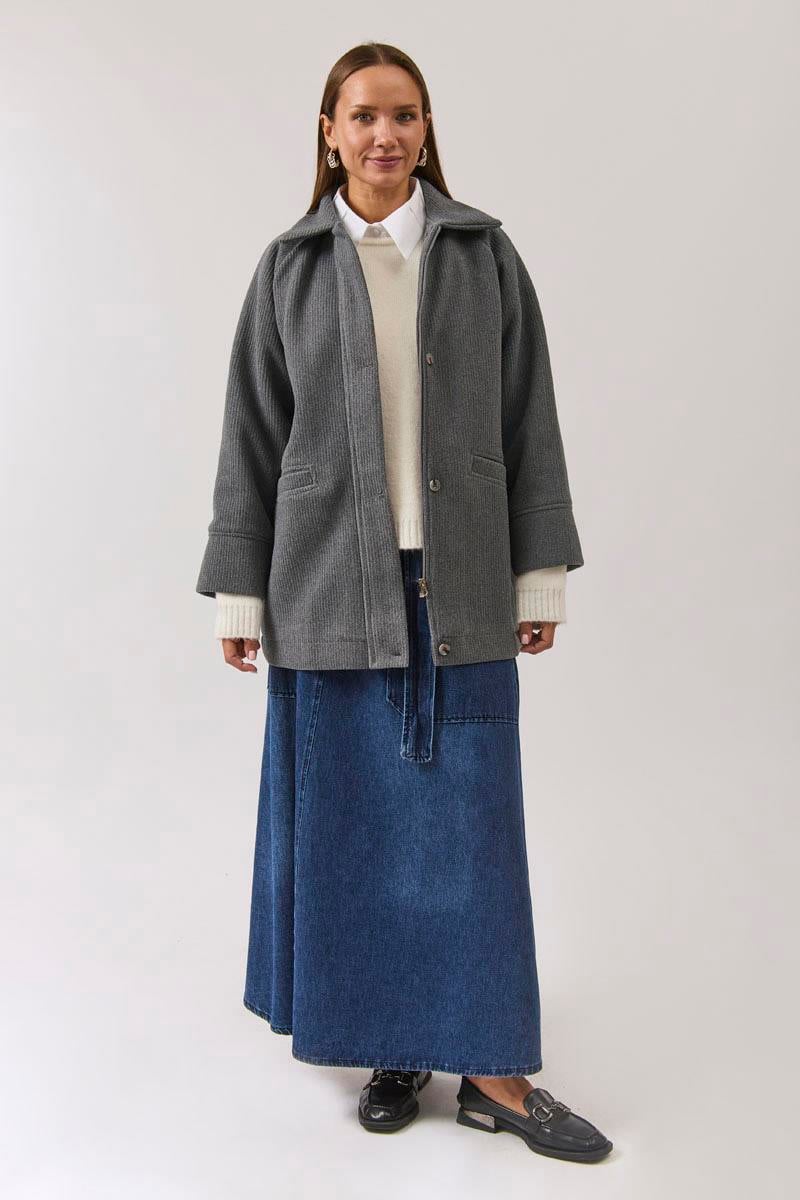 Reglan Kol Kısa Kaban Koyu Gri