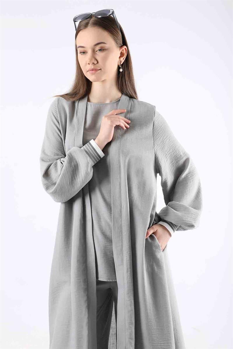 Ribanalı Abaya Takım Gri