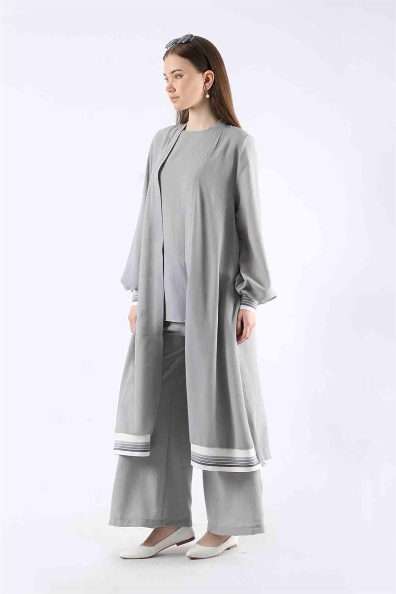 Ribanalı Abaya Takım Gri