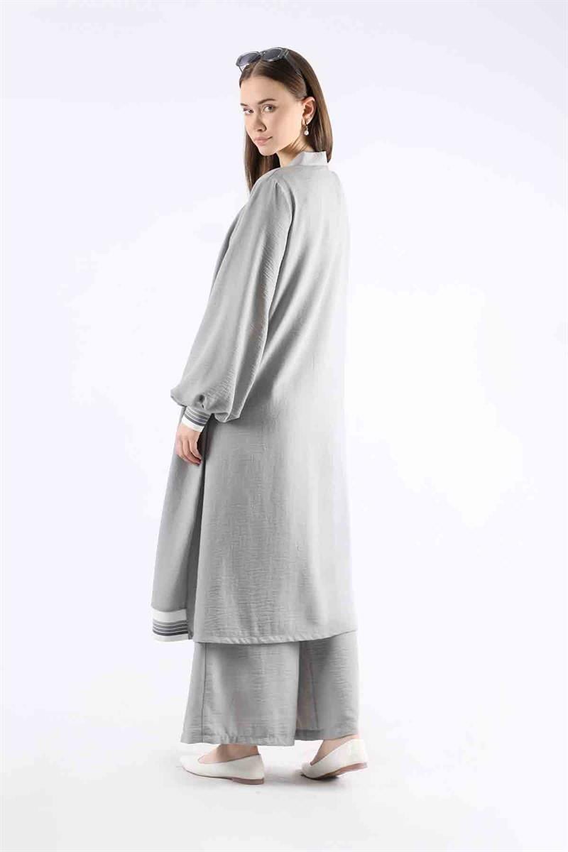 Ribanalı Abaya Takım Gri