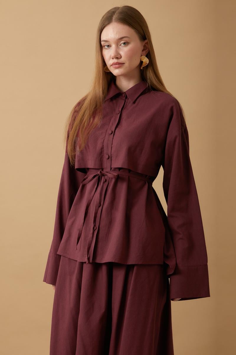 Rüzgarlıklı Keten Etek Takım Bordo