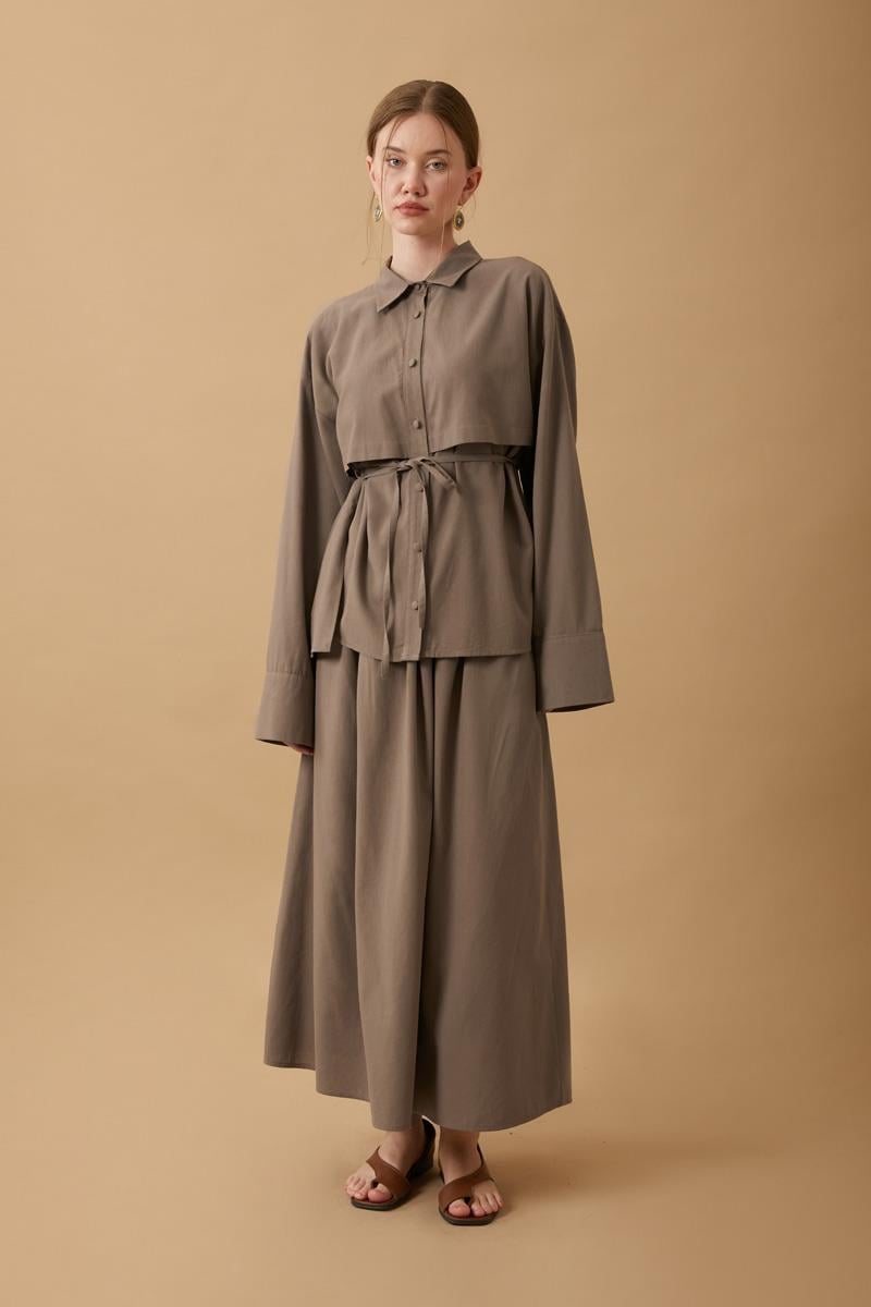 Rüzgarlıklı Keten Etek Takım Toprak