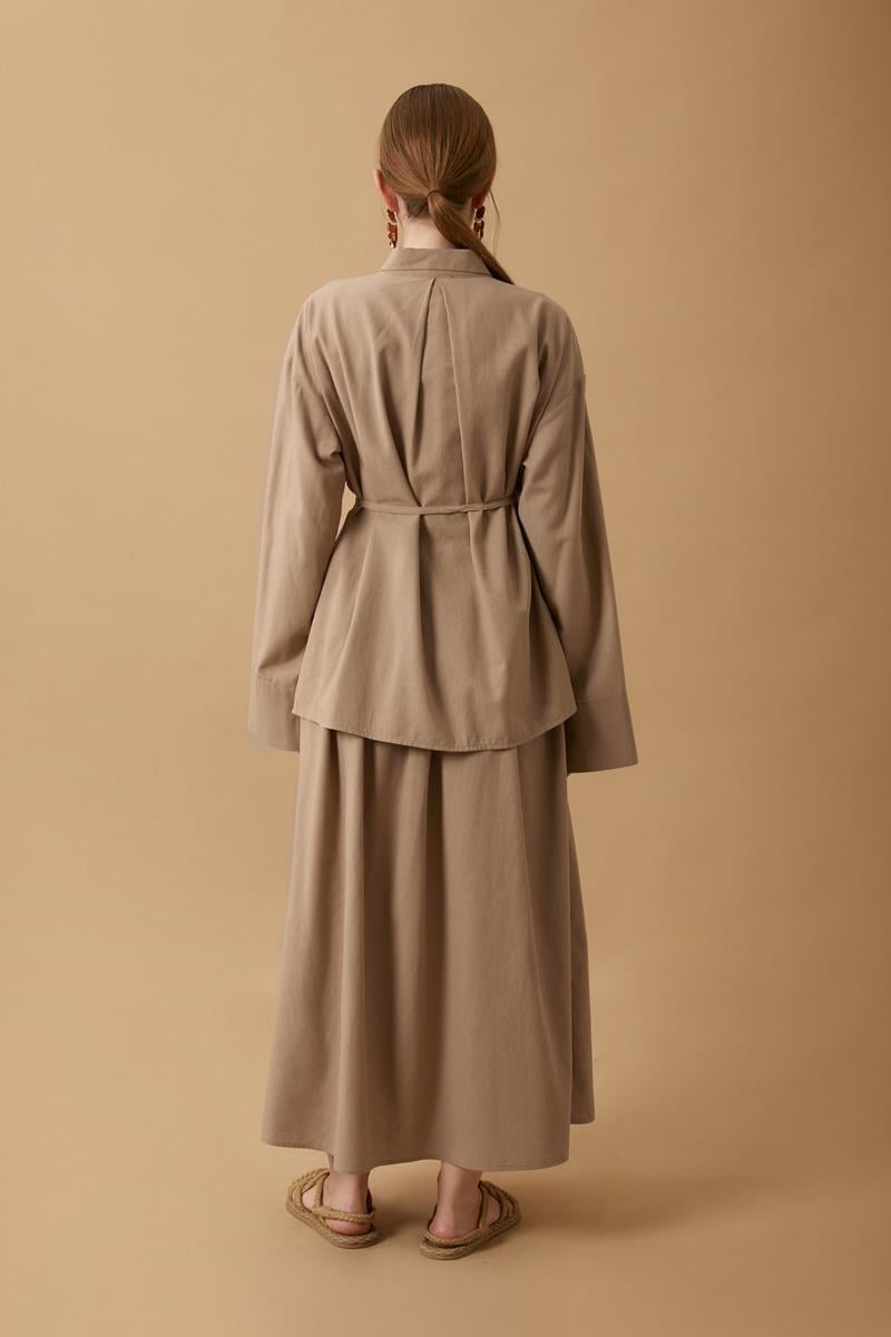 Rüzgarlıklı Keten Etek Takım Vizon