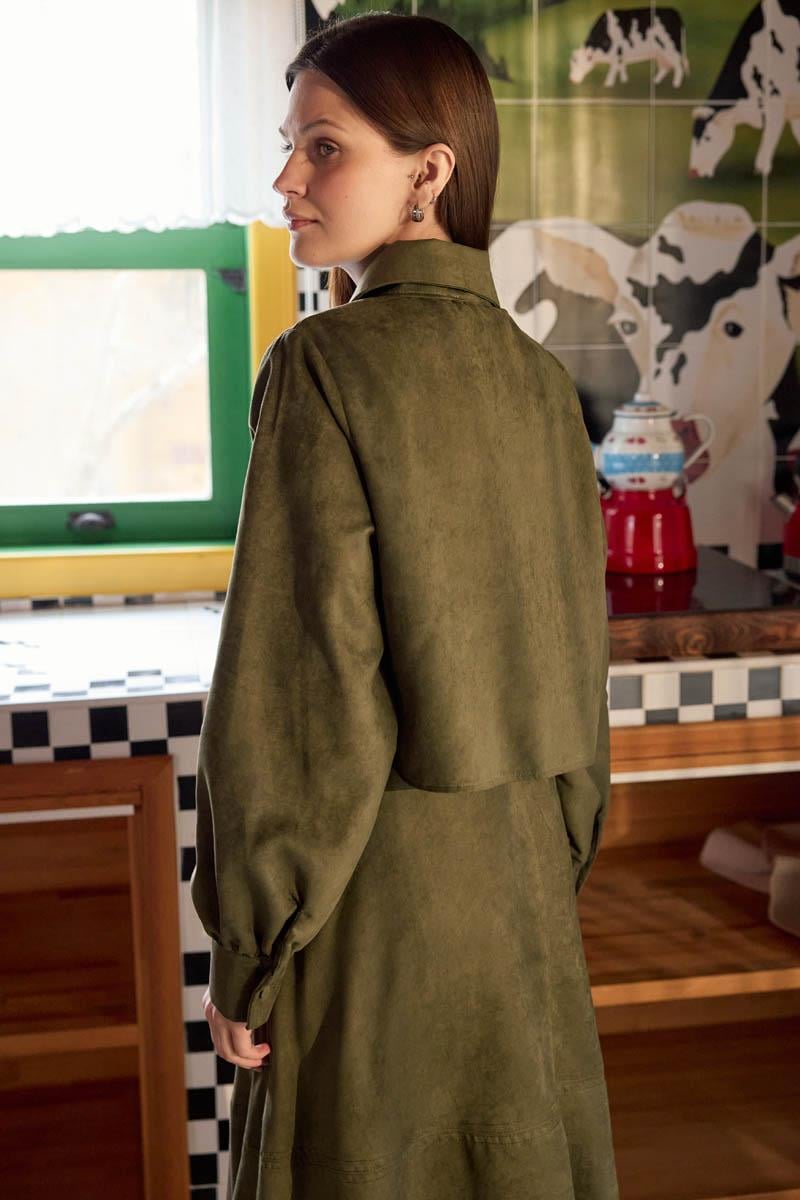 Rüzgarlıklı Süet Gömlek Haki