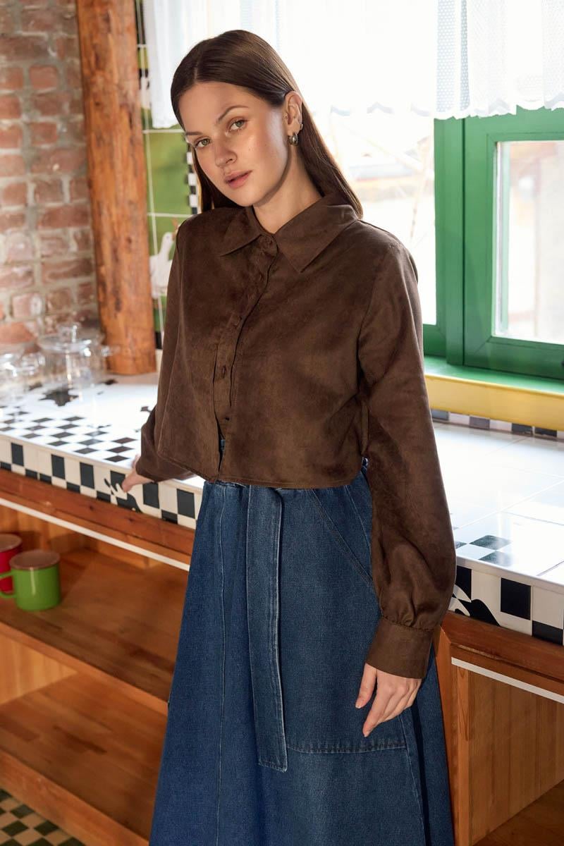 Rüzgarlıklı Süet Gömlek Kahverengi