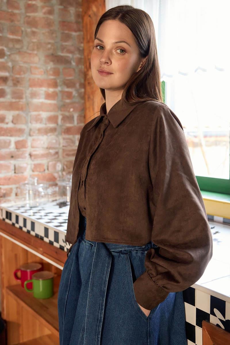 Rüzgarlıklı Süet Gömlek Kahverengi