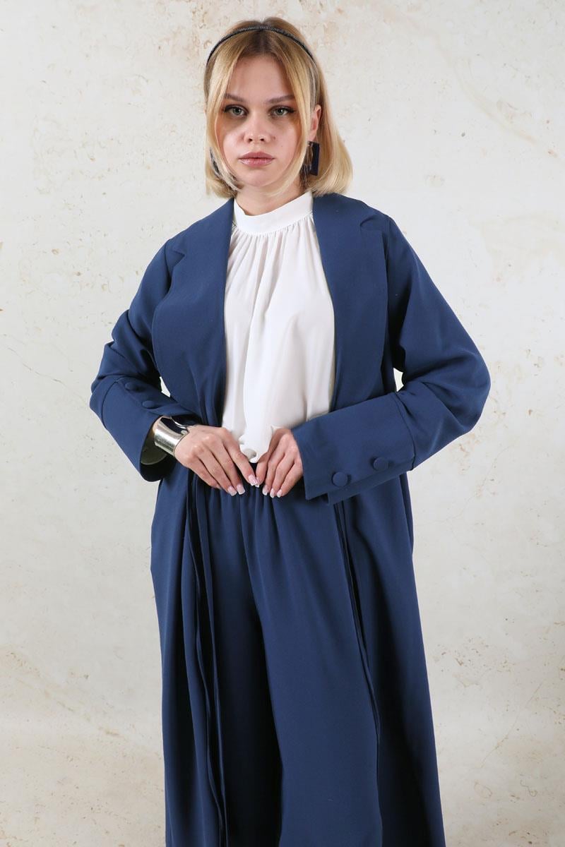 Şal Yaka Krep Takım Lacivert