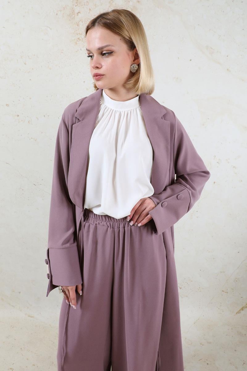 Şal Yaka Krep Takım Lila