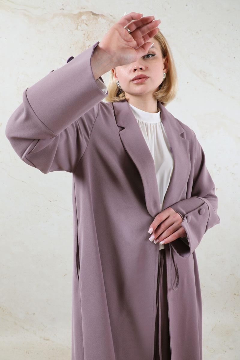 Şal Yaka Krep Takım Lila