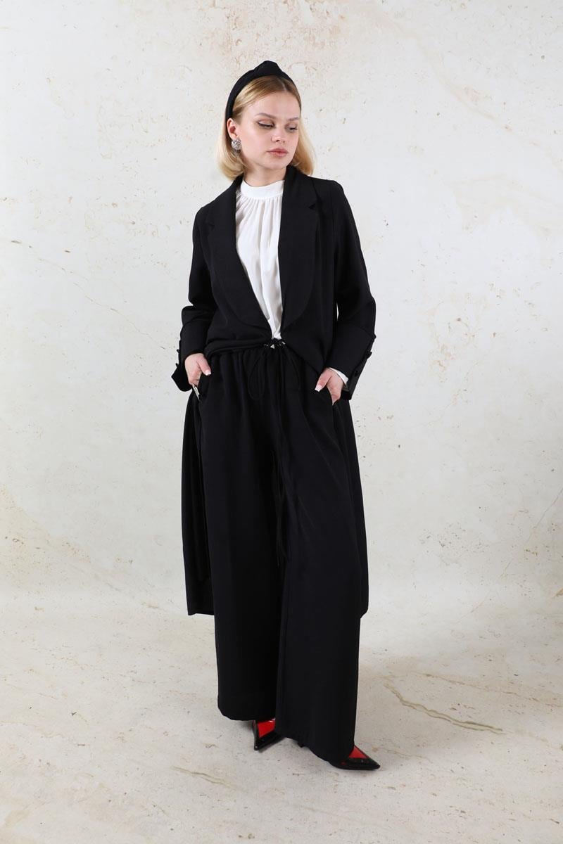 Şal Yaka Krep Takım Siyah