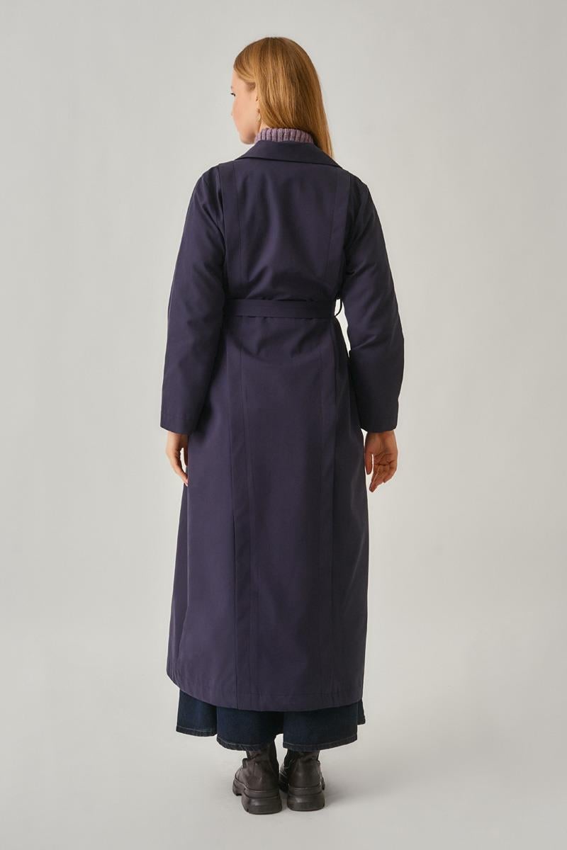 Şerit Dikiş Detaylı Trençkot Lacivert