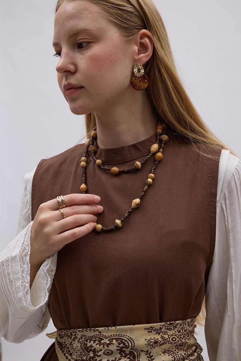 Sıfır Kol Natural Elbise Kahve