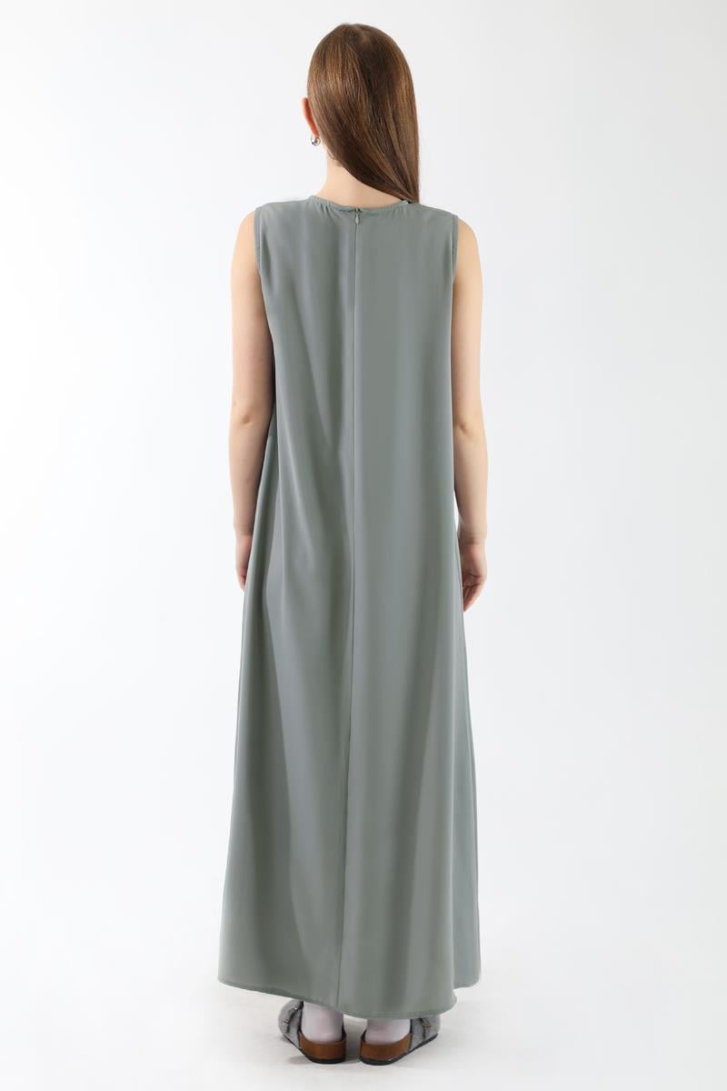 Sıfır Kol Uzun İçlik Elbise Gri