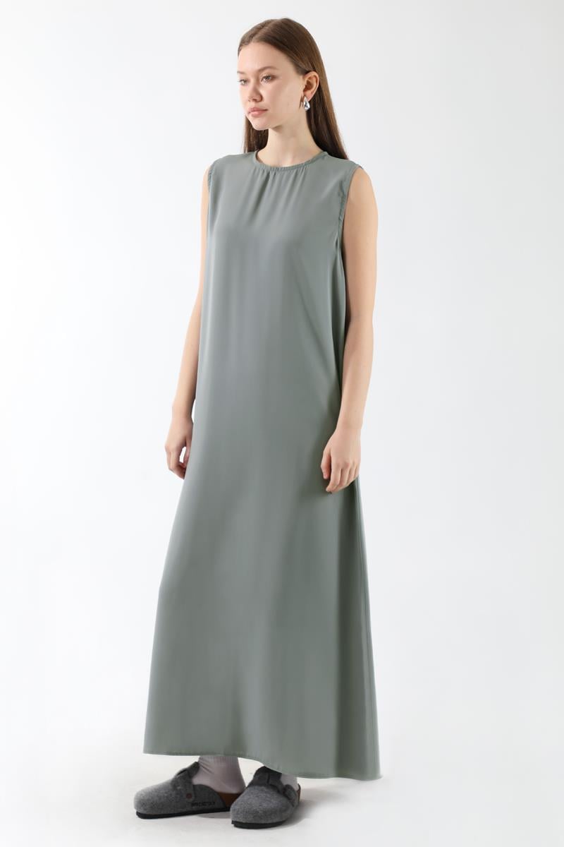 Sıfır Kol Uzun İçlik Elbise Gri