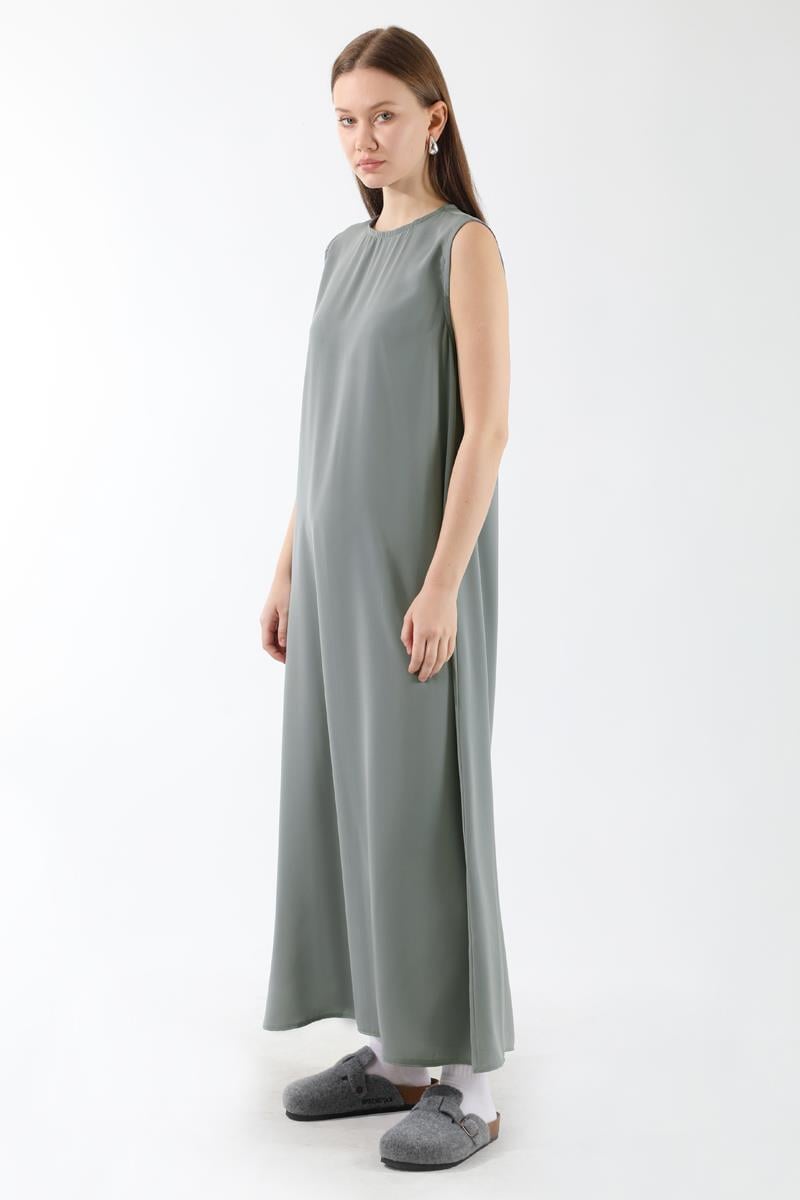 Sıfır Kol Uzun İçlik Elbise Gri