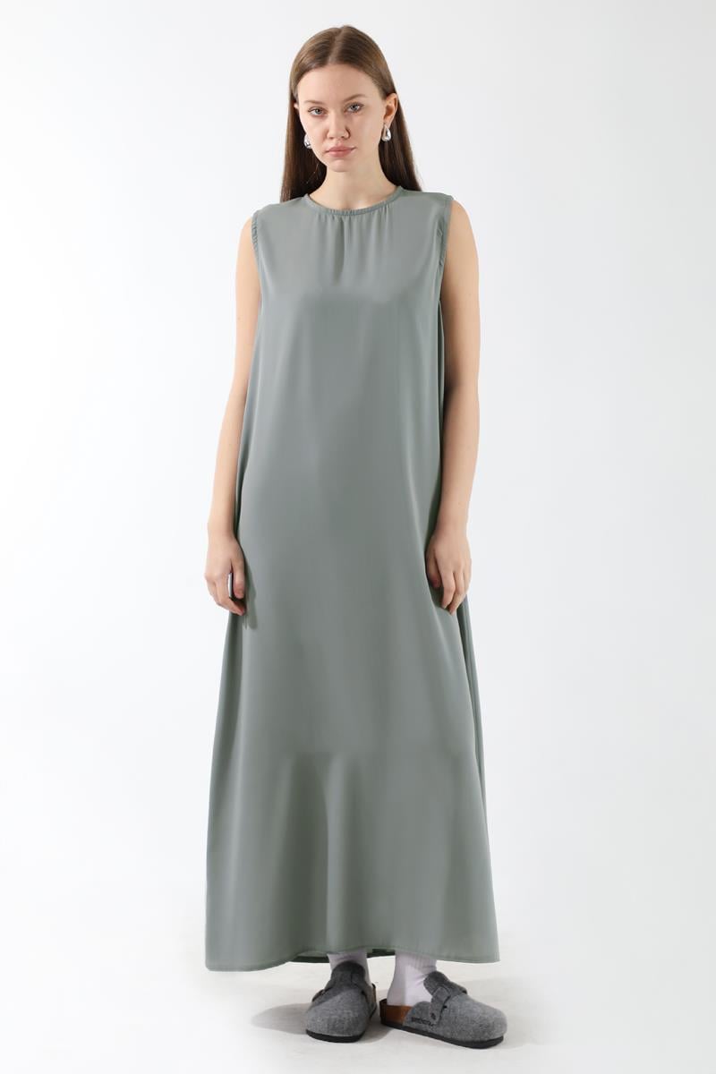 Sıfır Kol Uzun İçlik Elbise Gri