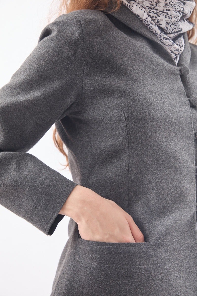 Slim Fit Yüksek Yaka Yönlü Ceket Antrasit