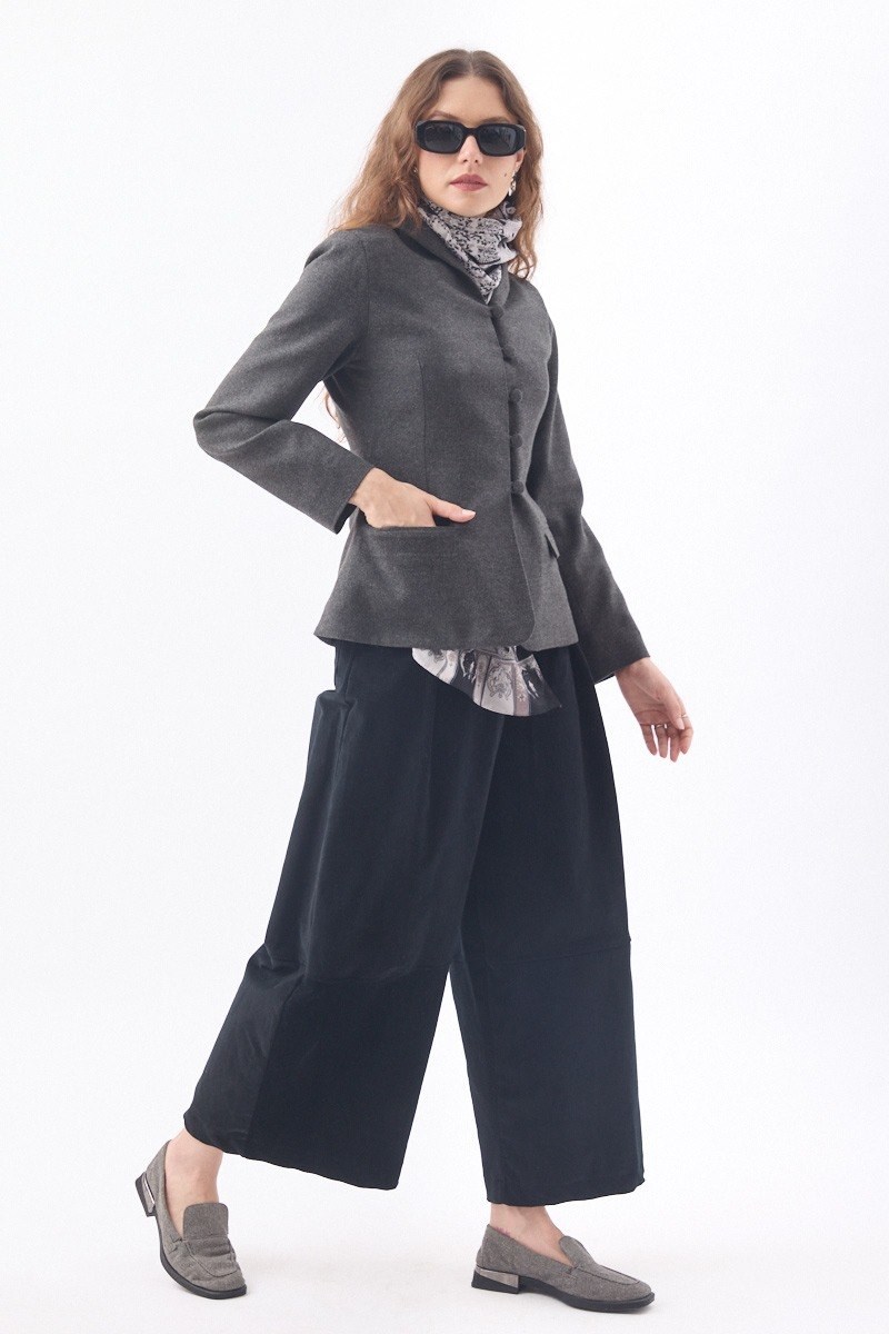 Slim Fit Yüksek Yaka Yönlü Ceket Antrasit