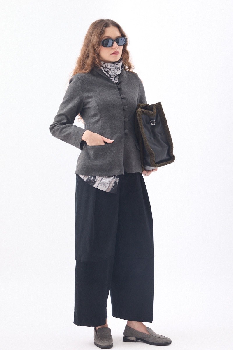 Slim Fit Yüksek Yaka Yönlü Ceket Antrasit