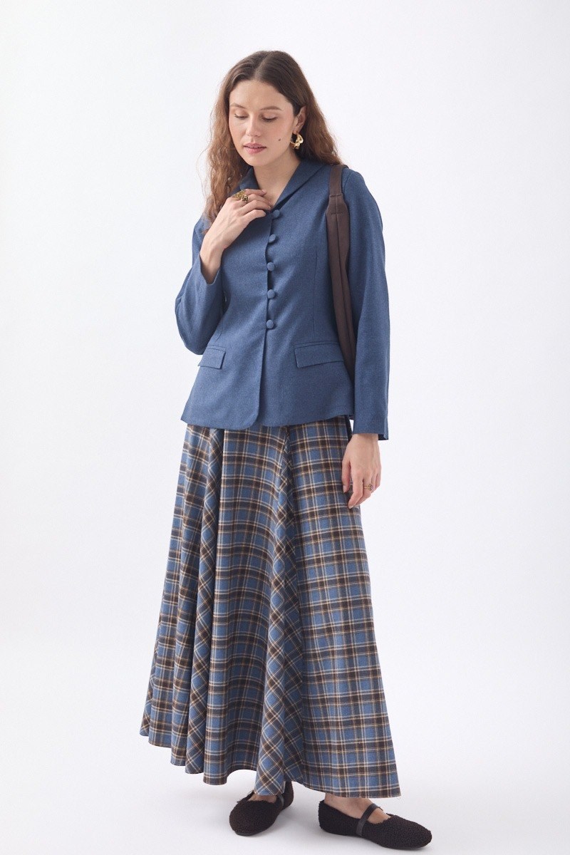 Slim Fit Yüksek Yaka Yönlü Ceket İndigo