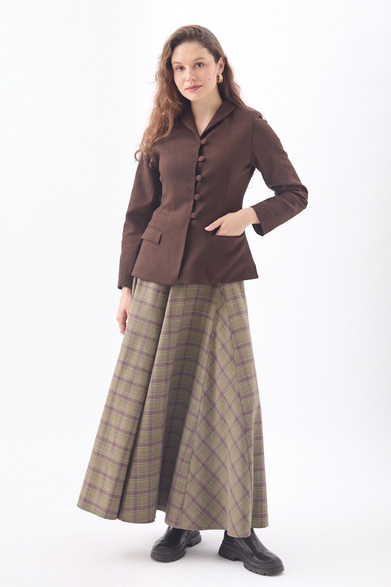 Slim Fit Yüksek Yaka Yönlü Ceket  Kahve